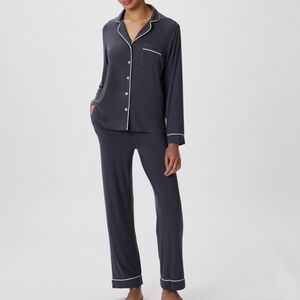 3297 NWT Quince Bamboo Jersey Long Sleeve Pajama Set Navy Blue Sz Med